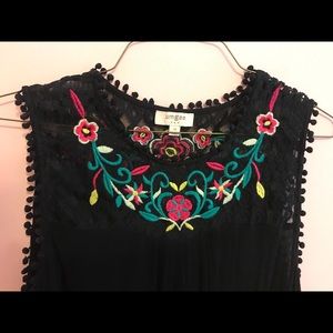 Umgee Black Floral Embroidered Tank top